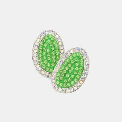 Fashnzfab Rhinestone Paved Abstract Oval Stud Earrings In Green