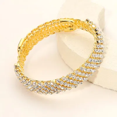 Fashnzfab Rhinestone Paved Adjustable Evening Bracelet Clear, Gold In Multi