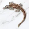 Fashnzfab Rhinestone Paved Alligator / Crocodile Pin Brooch In Brown