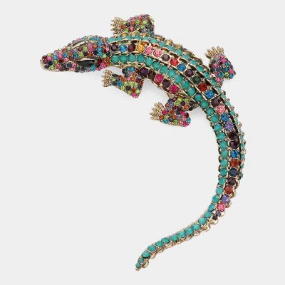 Fashnzfab Rhinestone Paved Alligator / Crocodile Pin Brooch In Multi