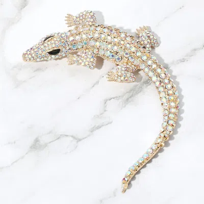 Fashnzfab Rhinestone Paved Alligator Crocodile Pin Brooch In Silver