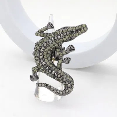 Fashnzfab Rhinestone Paved Alligator Pointed Stretch Ring In Black