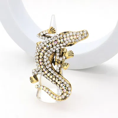 Fashnzfab Rhinestone Paved Alligator Pointed Stretch Ring In Gold