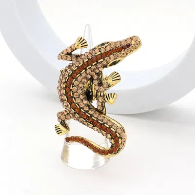 Fashnzfab Rhinestone Paved Alligator Pointed Stretch Ring In Gold