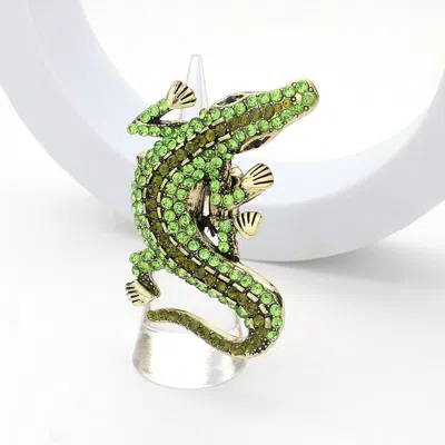 Fashnzfab Rhinestone Paved Alligator Pointed Stretch Ring In Green