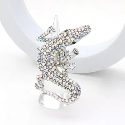 Fashnzfab Rhinestone Paved Alligator Pointed Stretch Ring In Metallic