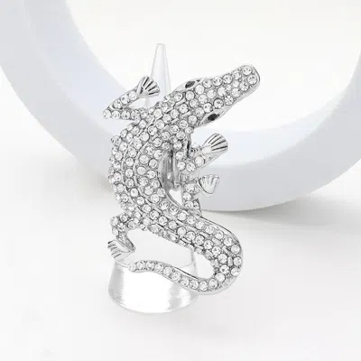 Fashnzfab Rhinestone Paved Alligator Pointed Stretch Ring In Metallic