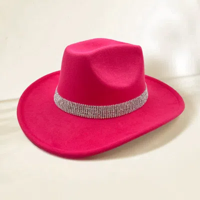 Fashnzfab Rhinestone Paved Band Accented Cowboy Western Hat In Pink