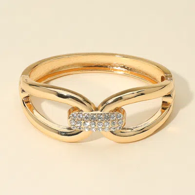 Fashnzfab Rhinestone Paved Bar Accent Link Hinged Bangle Bracelet Gold