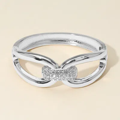 Fashnzfab Rhinestone Paved Bar Accent Link Hinged Bangle Bracelet Rhodium In Multi