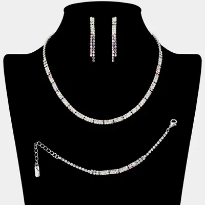 Fashnzfab Rhinestone Paved Bar Link Jewelry Set In Black