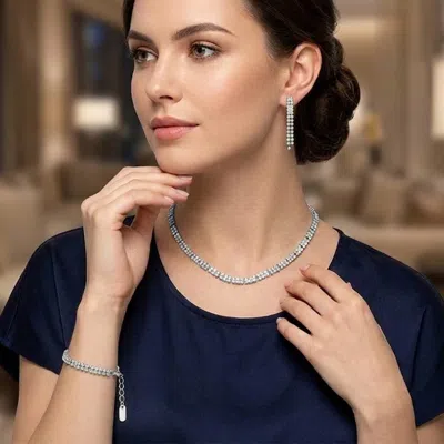 Fashnzfab Rhinestone Paved Bar Link Jewelry Set In Metallic