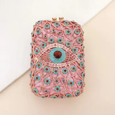 Fashnzfab Rhinestone Paved Bling Evil Eye Clutch Bag In Multi