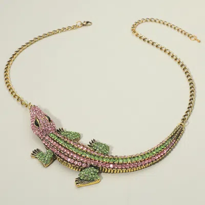 Fashnzfab Rhinestone Paved Bold Alligator Accent Statement Necklace In Multi