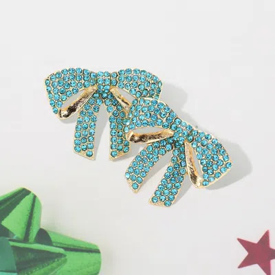 Fashnzfab Rhinestone Paved Bow Earrings In Green
