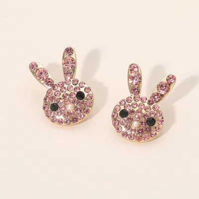 Fashnzfab Rhinestone Paved Bunny Face Stud Earrings In Metallic