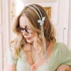 Fashnzfab Rhinestone Paved Butterfly Fringe Pointed Headband In Silver