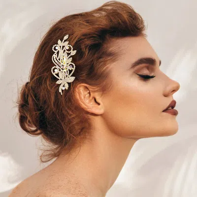 Fashnzfab Rhinestone Paved Butterfly Pointed Hair Comb In Gold
