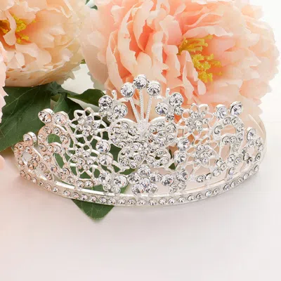 Fashnzfab Rhinestone Paved Butterfly Pointed Princess Tiara In Metallic