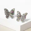 Fashnzfab Rhinestone Paved Butterfly Stud Earrings - Ab, Rhodium In Metallic
