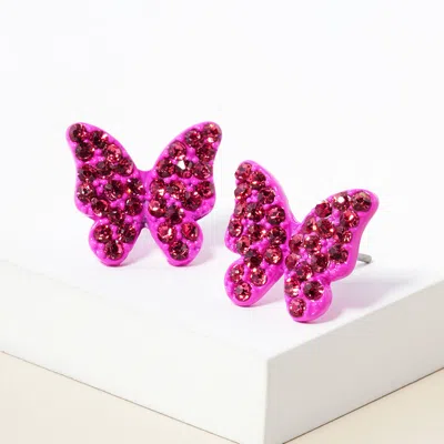 Fashnzfab Rhinestone Paved Butterfly Stud Earrings - Pink