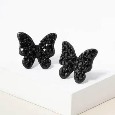 Fashnzfab Rhinestone Paved Butterfly Stud Earrings In Black