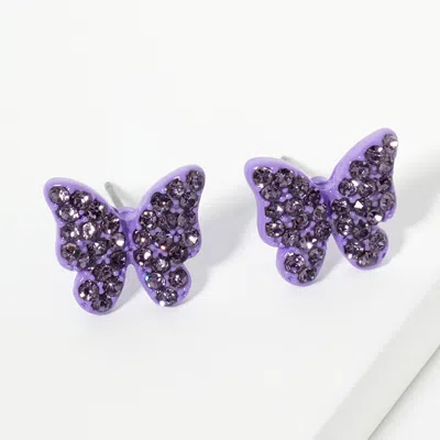 Fashnzfab Rhinestone Paved Butterfly Stud Earrings In Purple