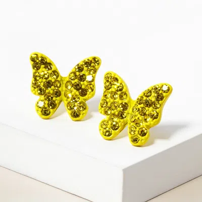 Fashnzfab Rhinestone Paved Butterfly Stud Earrings In Yellow