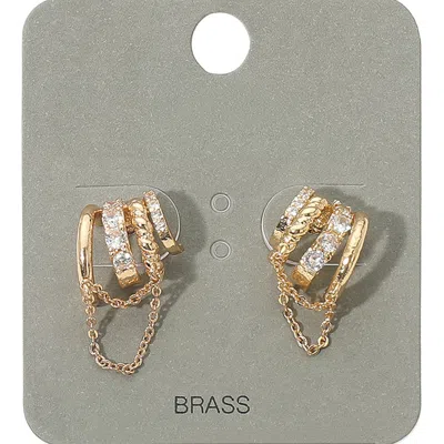 Fashnzfab Rhinestone Paved Chain Design Cuff Earrings - Clear, Gold