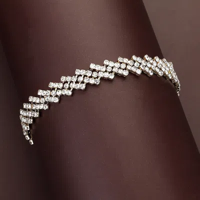 Fashnzfab Rhinestone Paved Chain Evening Bracelet Clear, Gold In Metallic