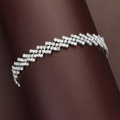 Fashnzfab Rhinestone Paved Chain Evening Bracelet Clear, Silver