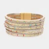 Fashnzfab Rhinestone Paved Chain Faux Leather Magnetic Bracelet Ivory In Gold