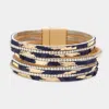Fashnzfab Rhinestone Paved Chain Faux Leather Magnetic Bracelet Navy In Blue