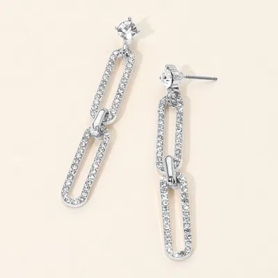 Fashnzfab Rhinestone Paved Chain Link Drop Earrings - Clear, Silver In Multi