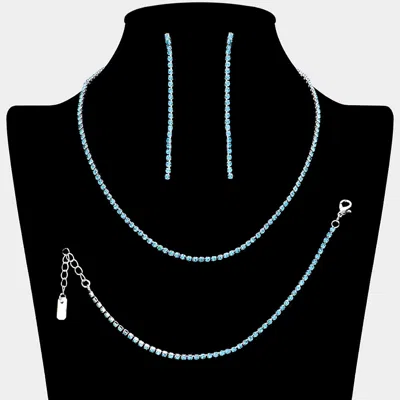 Fashnzfab Rhinestone Paved Chain Necklace Jewelry Set In Blue
