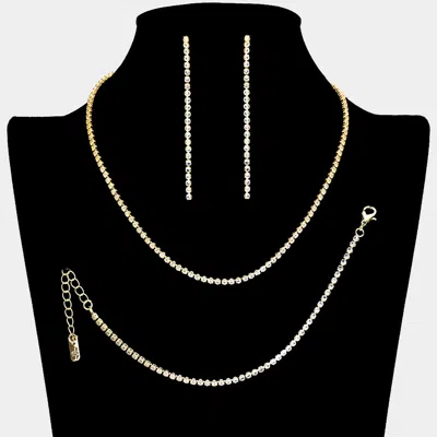 Fashnzfab Rhinestone Paved Chain Necklace Jewelry Set In Gold