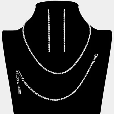Fashnzfab Rhinestone Paved Chain Necklace Jewelry Set In Metallic