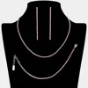 Fashnzfab Rhinestone Paved Chain Necklace Jewelry Set In Pink