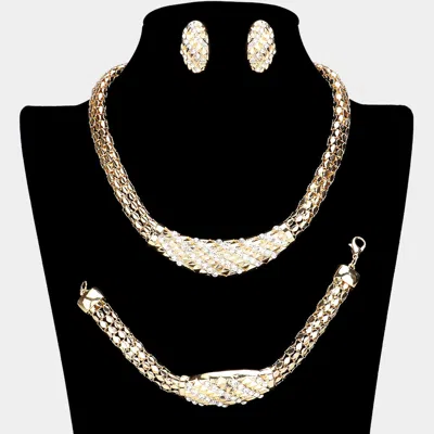 Fashnzfab Rhinestone Paved Chunky Chain Jewelry Set In Gold