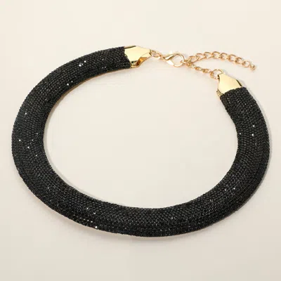 Fashnzfab Rhinestone Paved Chunky Chain Necklace In Black