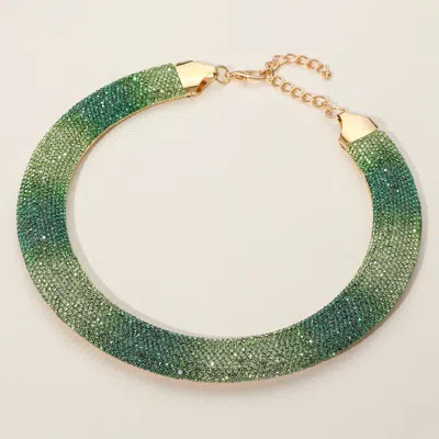 Fashnzfab Rhinestone Paved Chunky Chain Necklace In Green