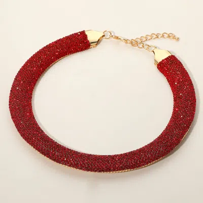 Fashnzfab Rhinestone Paved Chunky Chain Necklace In Burgundy