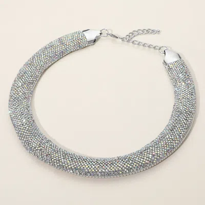 Fashnzfab Rhinestone Paved Chunky Chain Necklace In Silver