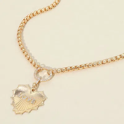 Fashnzfab Rhinestone Paved Circle Love Message Accent Textured Metal Heart Pendant Necklace In Multi