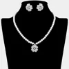 Fashnzfab Rhinestone Paved Clover Pendant Pearl Necklace In White