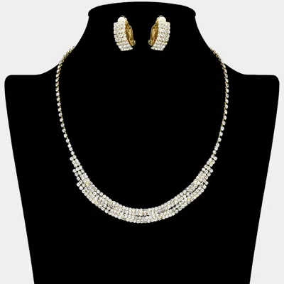 Fashnzfab Rhinestone Paved Collar Necklace Clip On Earring Set In Multi