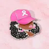Fashnzfab Rhinestone Paved Cool Afro Woman In Awareness Pink Ribbon Cap Pin Brooch In Pink