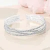 Fashnzfab Rhinestone Paved Crisscross Multi Row Evening Cuff Bracelet Clear, Silver In Multi