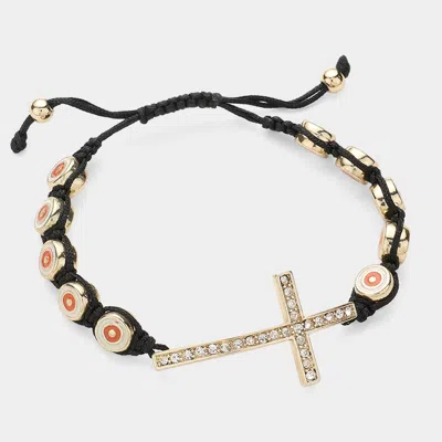 Fashnzfab Rhinestone Paved Cross Pointed Cinch Pull Tie Bracelet Gold, Orange