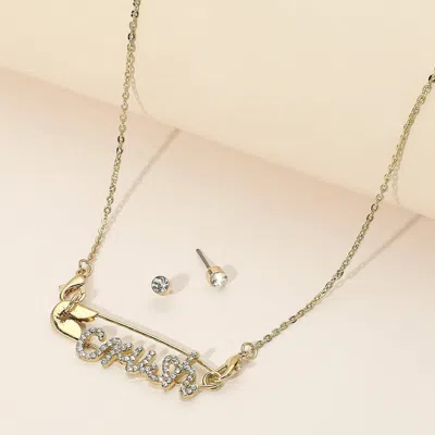 Fashnzfab Rhinestone Paved Crush Message Pointed Safety Pin Pendant Necklace In Silver